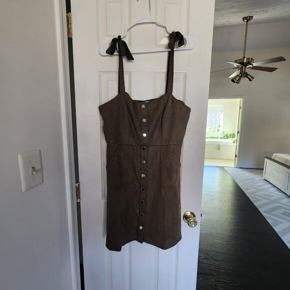 Allegra K Dresses & Skirts - Allegra K Faux Suede Olive Green Button Decor A-Line Mini Overall Dress | Large